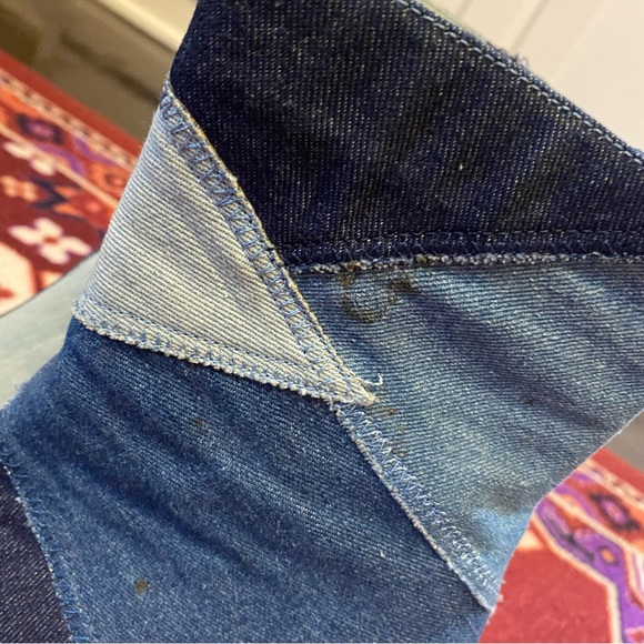 Y2K 2000s Denim Patchwork Ankle Boots Blue Square Toe Heels Booties Size 10 - Picture 4 of 11